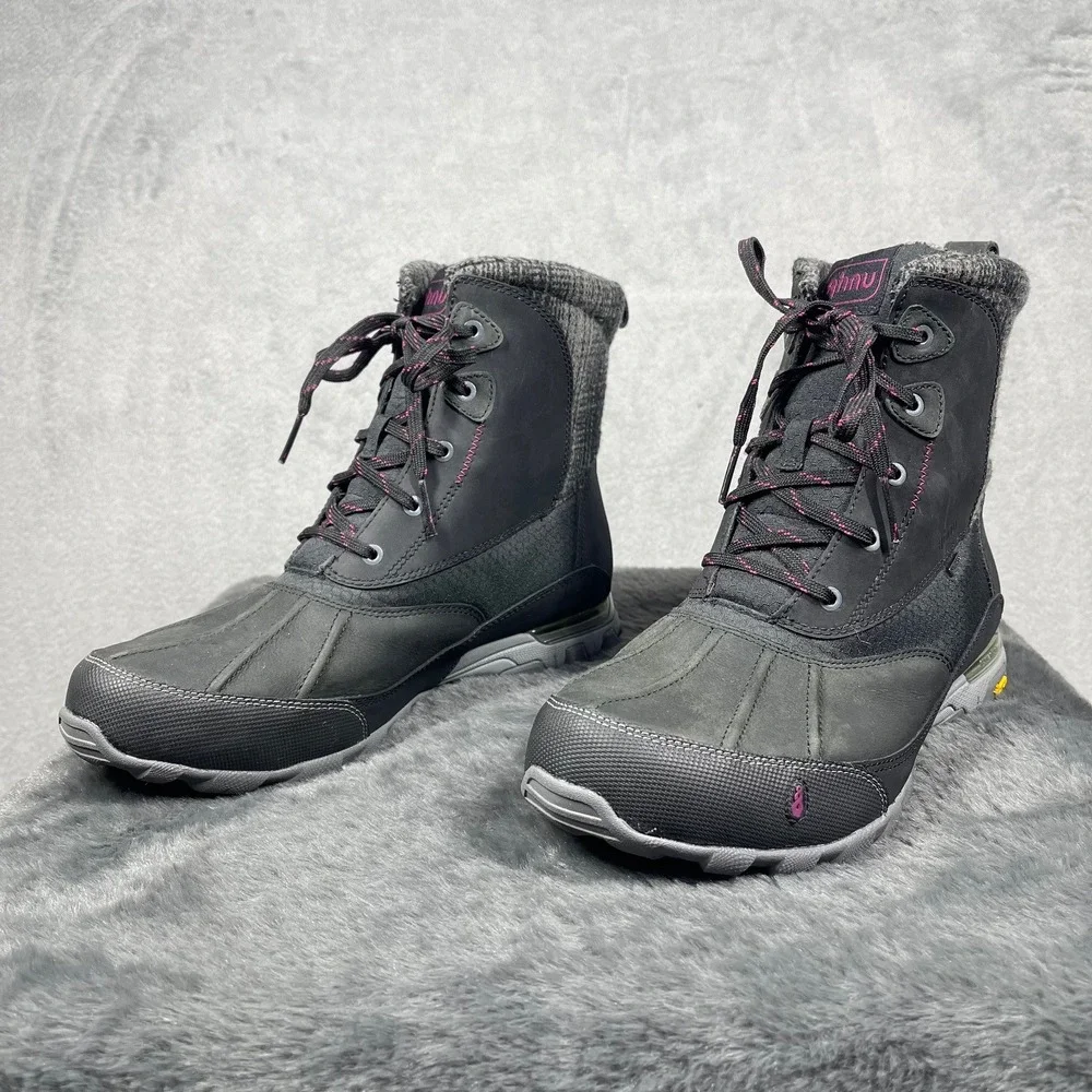 Ahnu‎ Northridge Winter Boots Womens 9.5 Black Waterproof Insulated Vibram READ